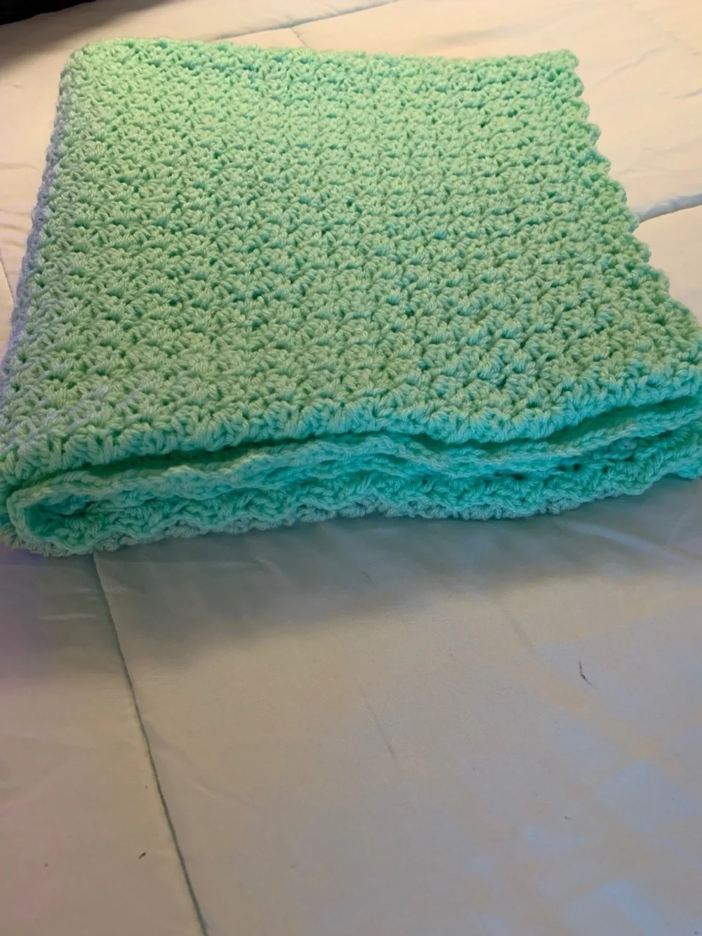 Crocheted Handmade Blanket 59 1/2 x 27 1/2 New Lap Blanket or wrap over shoulder